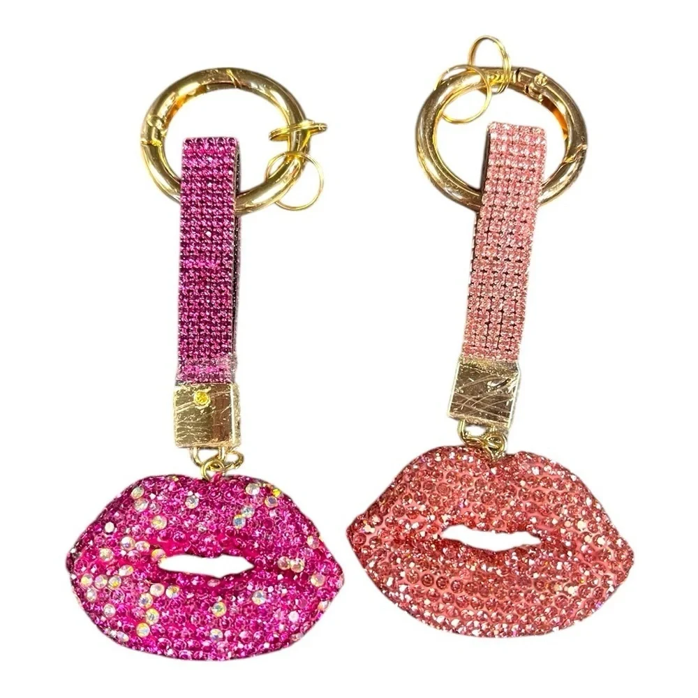 Sparkly Rhinestone Lip Keychain - Pink or Rose Gold